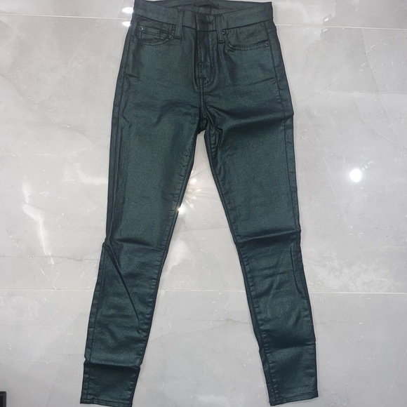 7 For All Mankind Shimmer Metallic Emerald Green Coated Jeans Denim 24 XS - Picture 4 of 11